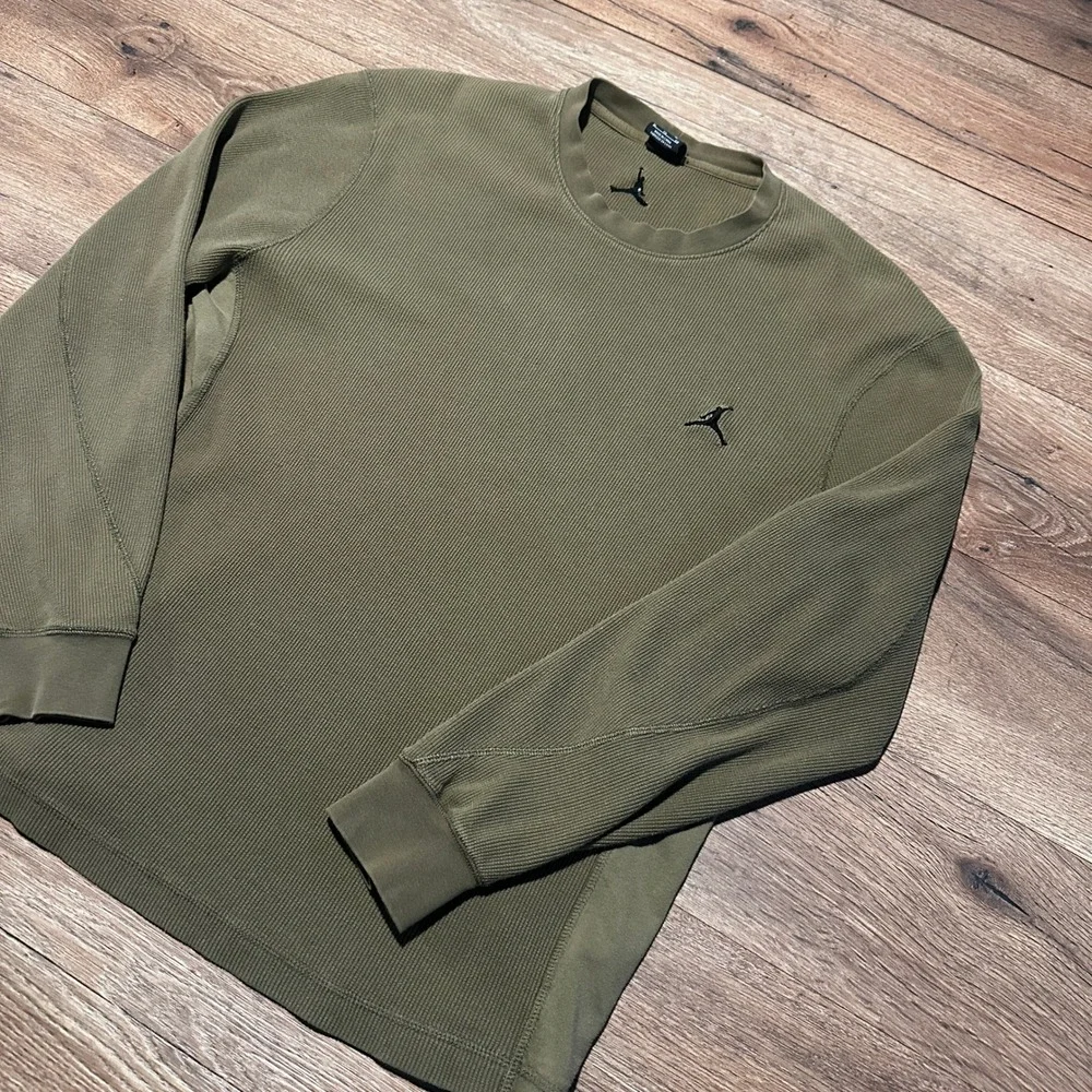 Jordan Olive Green Thermal Waffle Knit Long Sleeve Shirt Mens XL